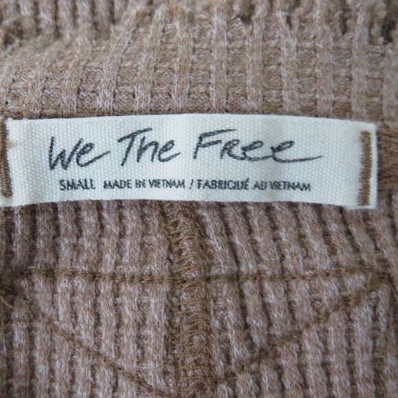 Free People Size Small Waffle Knit Tunic Top Ruffle Hem Relaxed Tan - Picture 6 of 6